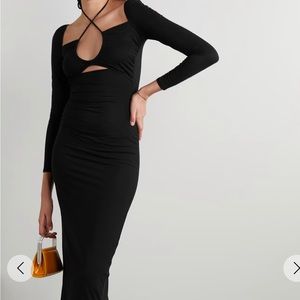 Reformation Alexei Black Knit Long Sleeve Tie Neck Midi Dress Size: L